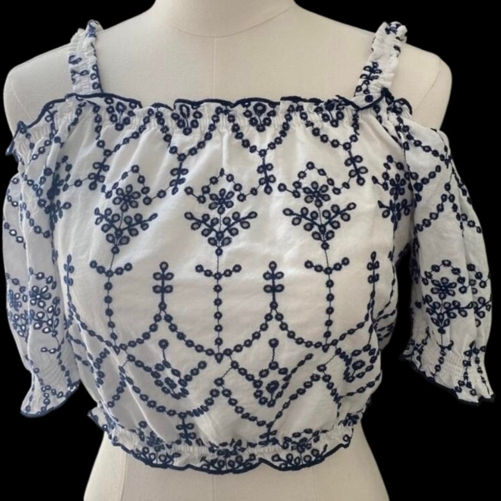 Elegant White and Blue Embroidered Girls Top